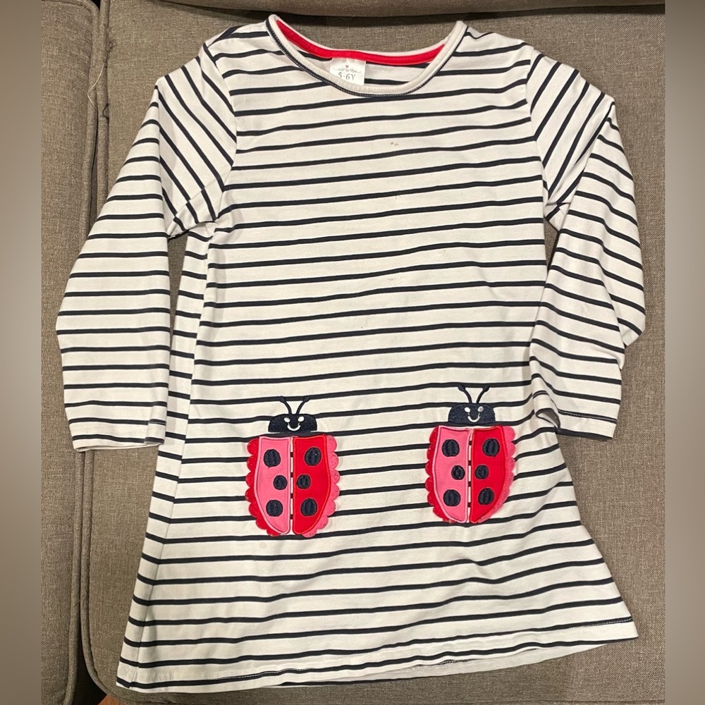 Kids gurls children 5 6 size striped ladybug play dress casual long sleeve